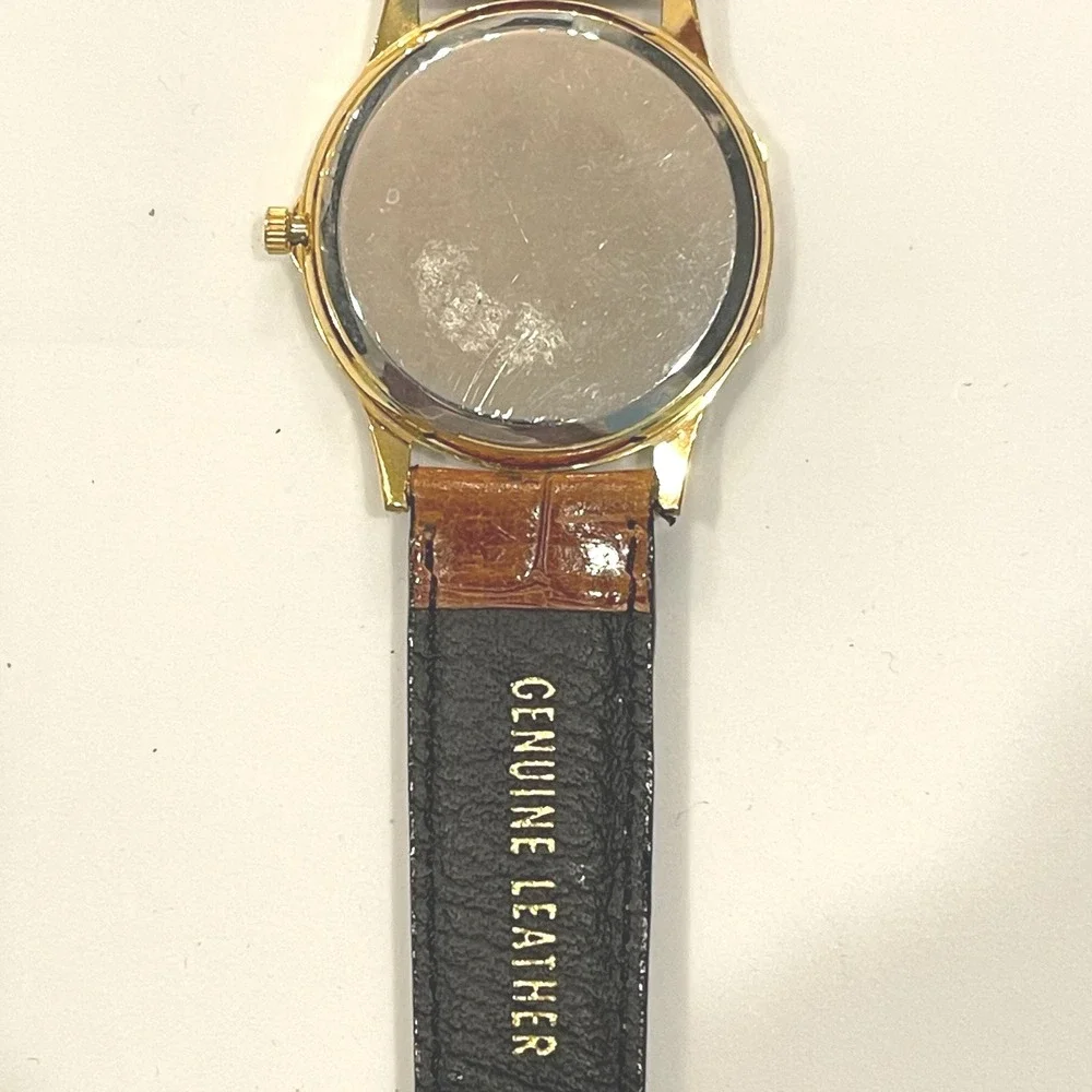 Jameson Irish Whiskey Watch Gold Tone Cream Dial Brown Leather Strap Untested